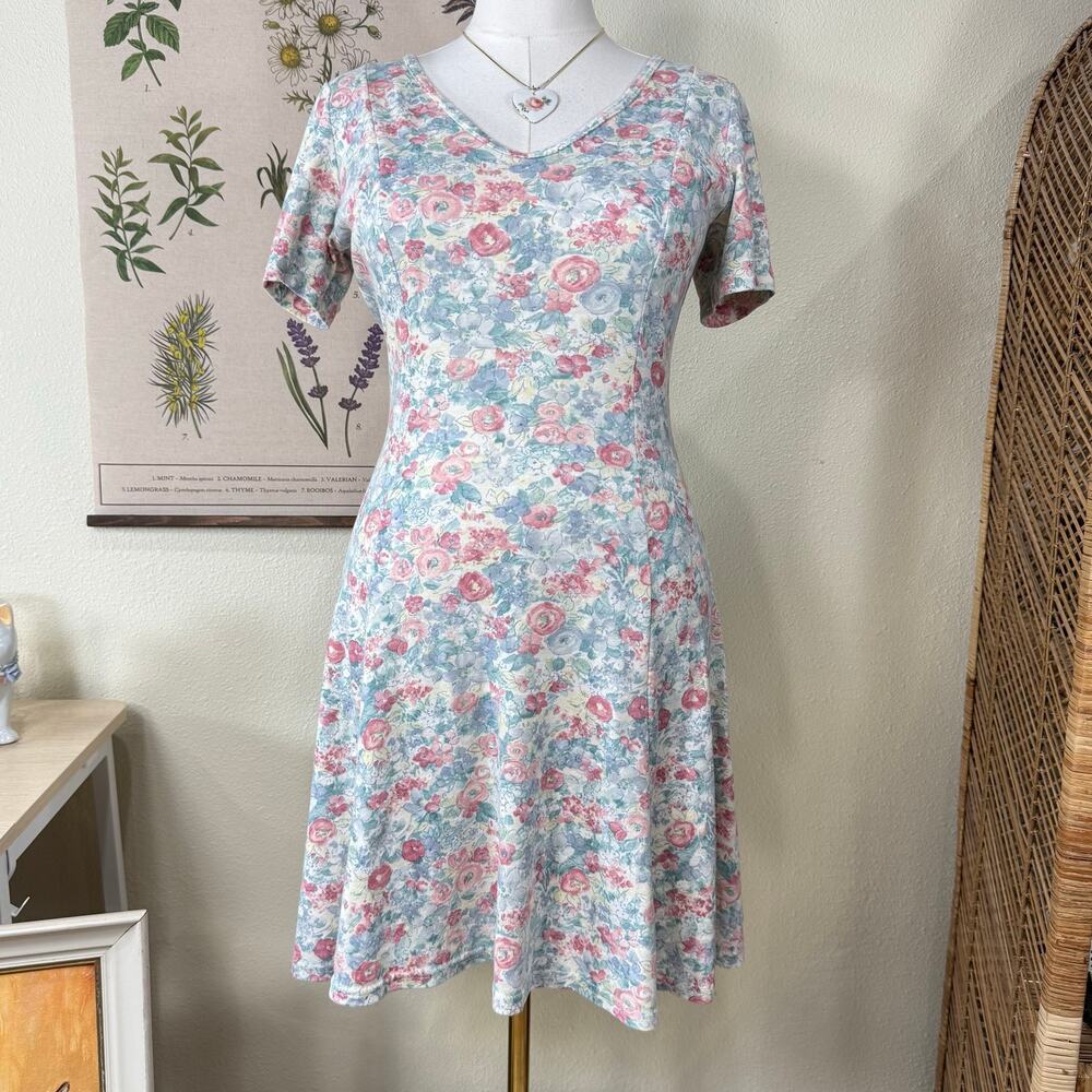 Vintage 80s 90s Floral Mini Dress Cottage Romantic Coquette Farmers Daughter M